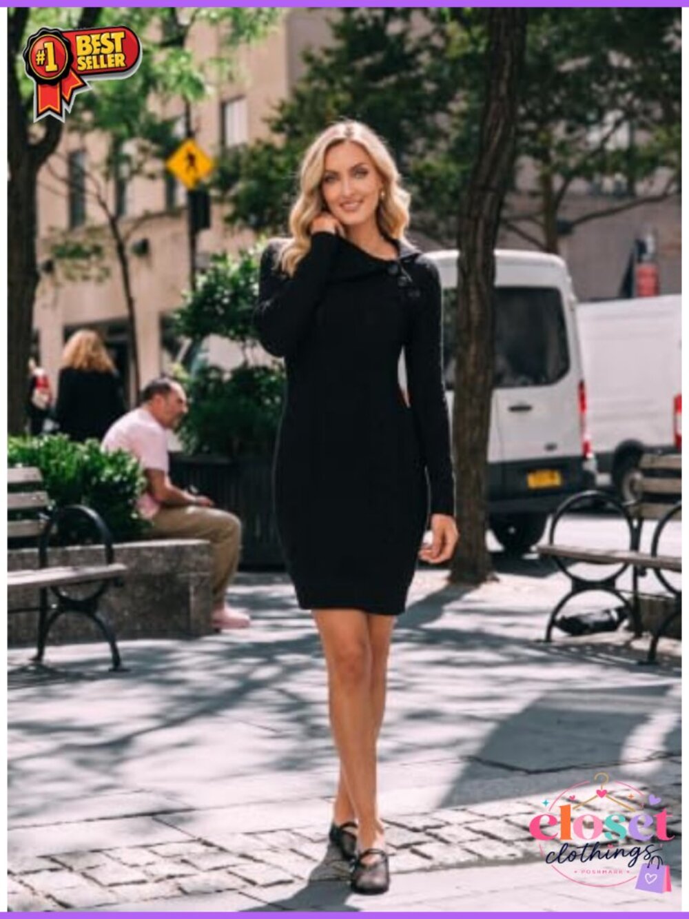 Turtleneck Long Sleeve Cable Knit Bodycon Sweater Dress - Picture 2 of 6